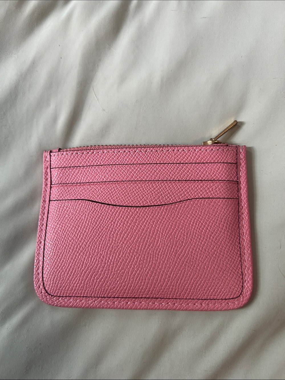 Coach Pink Leather Zip Card Case with Gold Logo - Picture 2 of 4